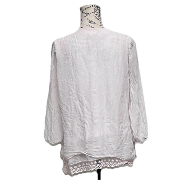 Prontomoda Guisy Boho White Lace Hem Peasant Blouse Lagenlook  Tunic Blouse XS - Picture 5 of 11